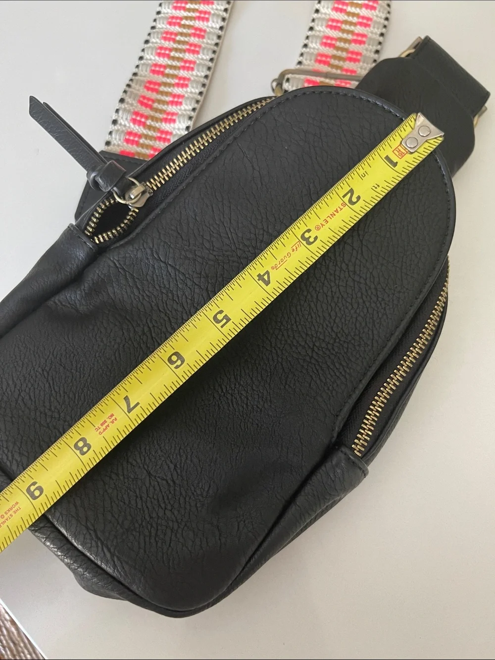 Anthropologie Urban Originals Black Crossbody Bag with Neon Pink and Cream Strap